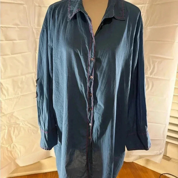 Natural Life Blue Shirt Dress with Star Patch on Elbows - Picture 3 of 7